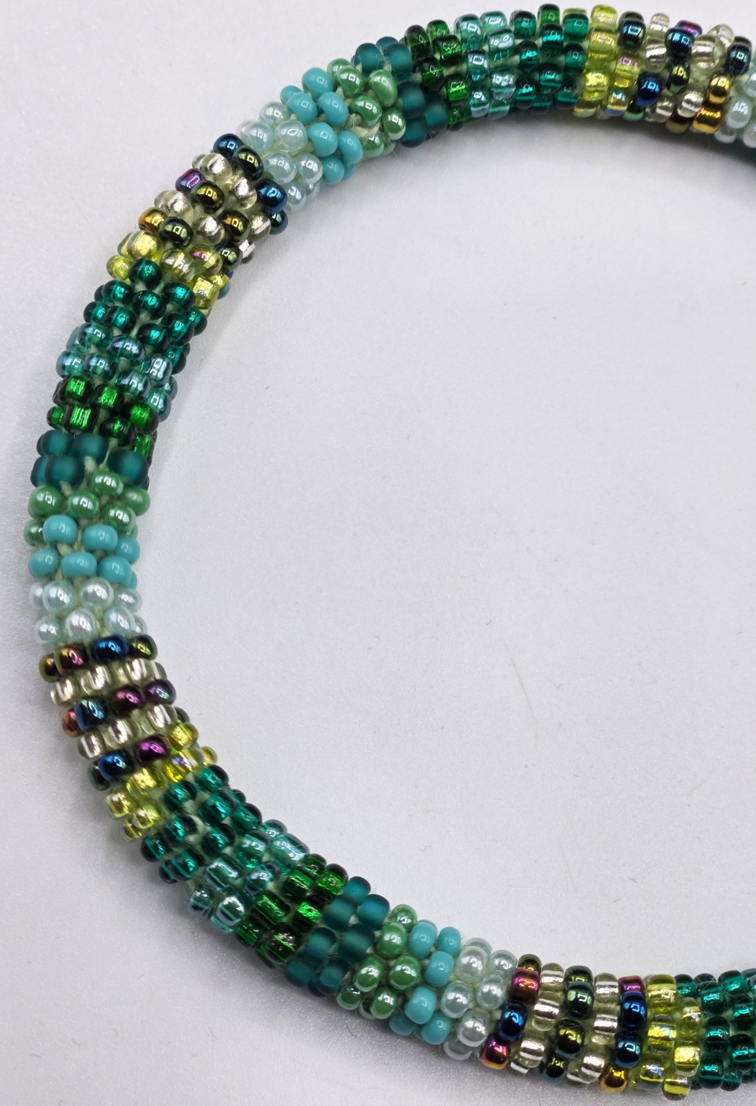 Set of 2 Handmade Nepal Glass Seed-Bead Crochet Boho Roll-On Bracelet Jewelry