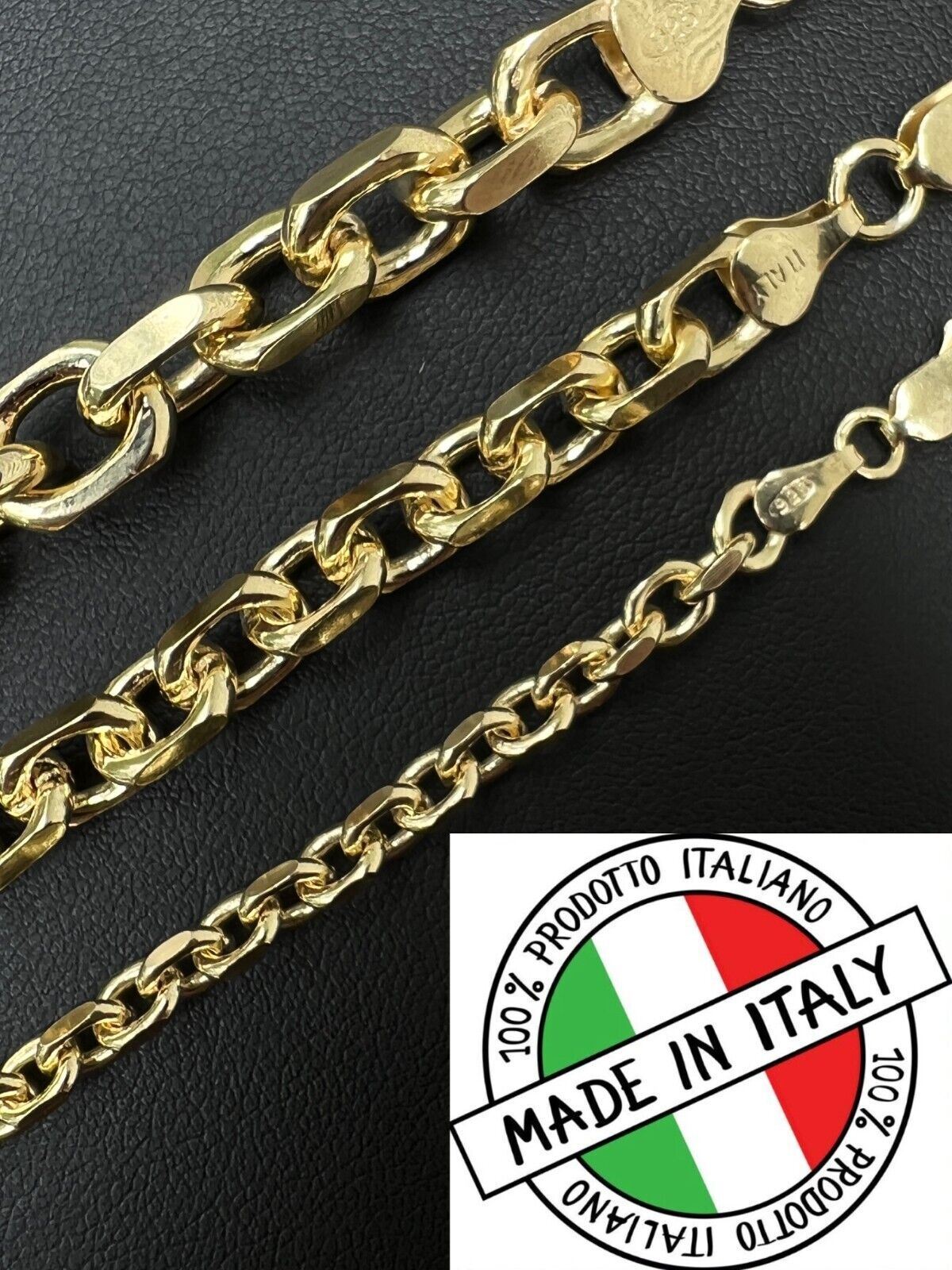 14k Gold Plated Silver Anchor Cable Chain / Bracelet Rolo Necklace 4-8mm Italy3