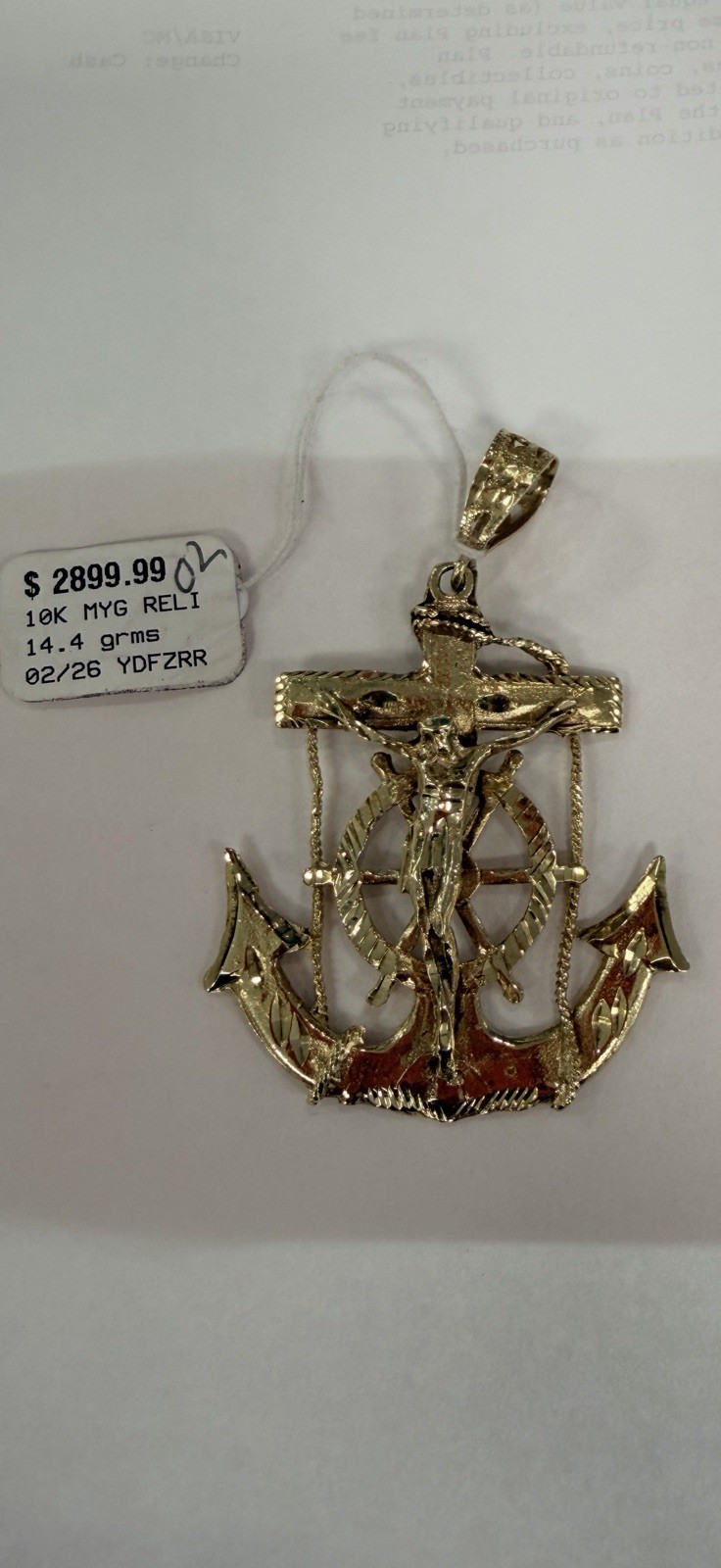 XL 10k 14.4 grams Yellow Gold Anchor Wheel Crucifix