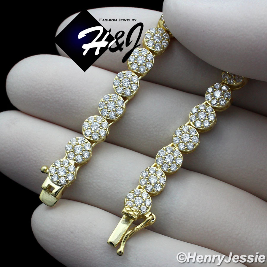 925 STERLING SILVER 18-30″X5MM GOLD PLATED 1 ROW ICY CZ CLUSTER NECKLACE*GN15