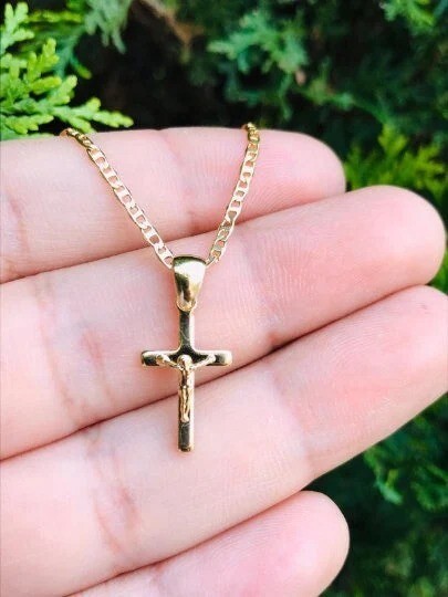 Crucifix Necklace 14K Pendant Chain GF Charm Gifts Religious Elegance Stelish