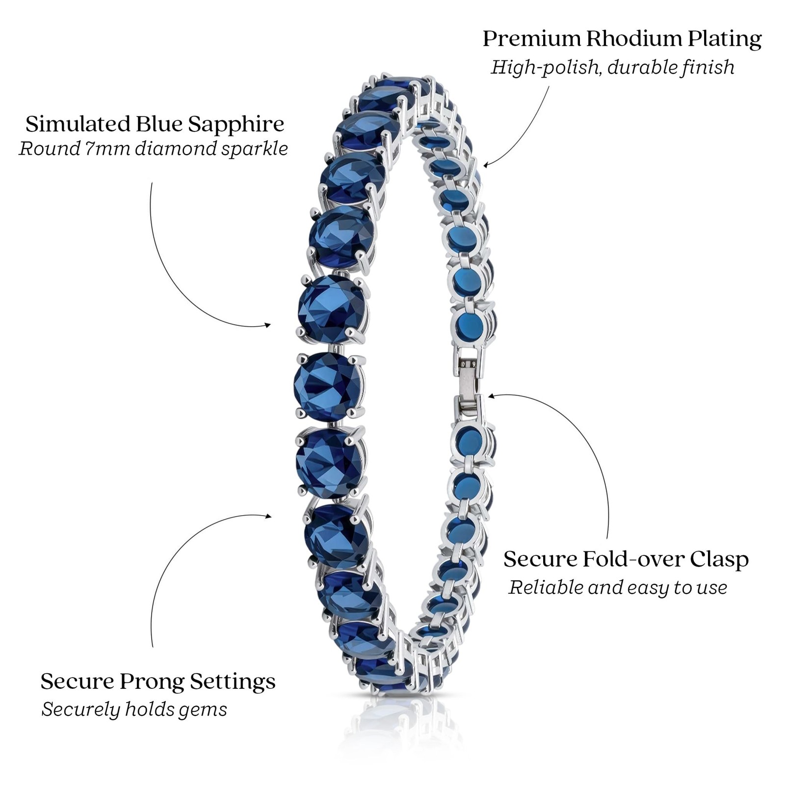 KEZEF Tennis Bracelet for Women, 7mm Round CZ, Silver Plated Brass, 6.5–8