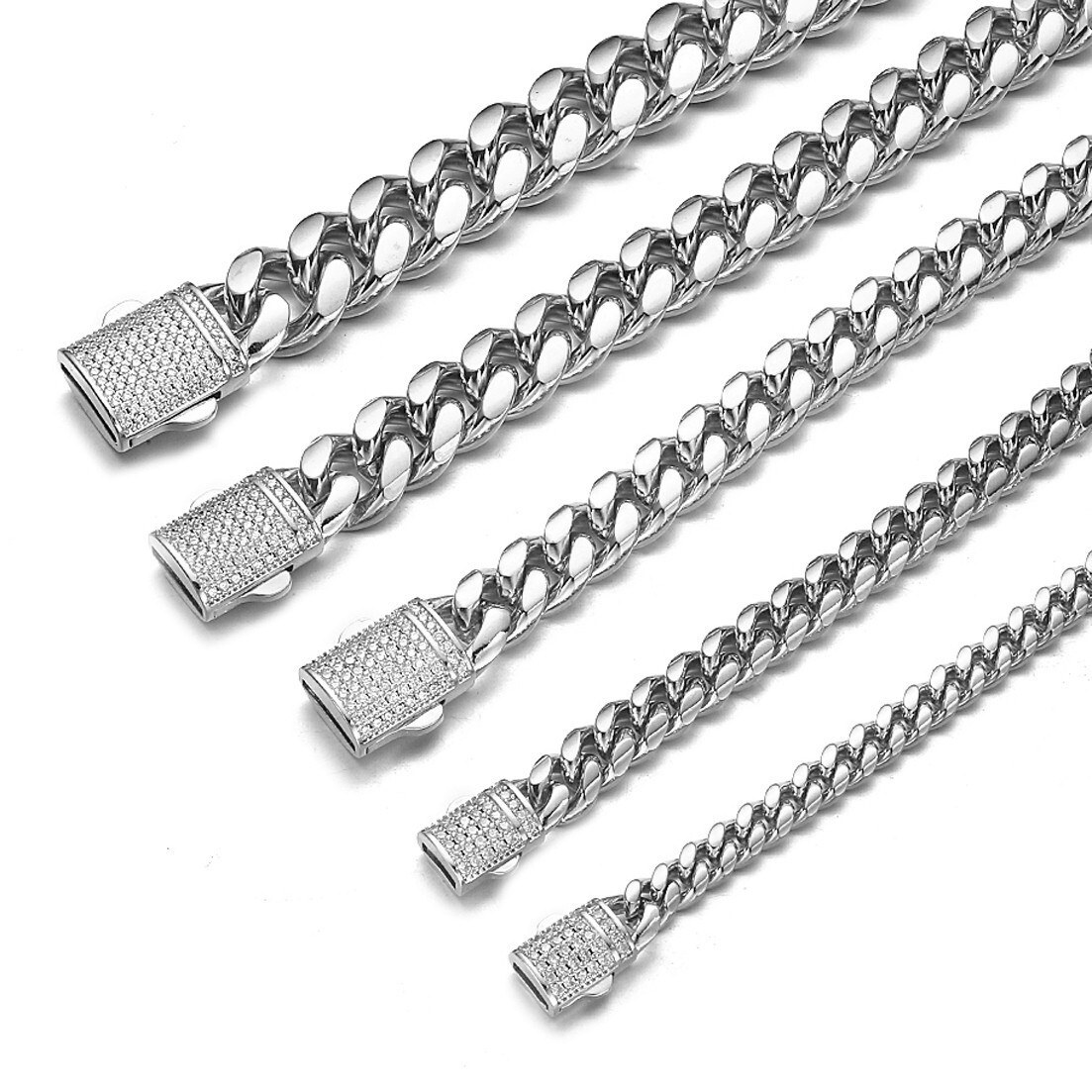 6-14mm 316L Stainless Steel Miami Cuban Link Chain Necklace with CZ Lock for Men