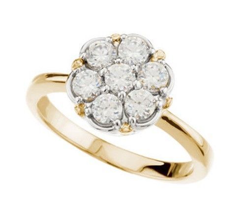 7 Stone Diamond Wedding 14k Yellow/white Gold Cluster Ring 1.07 ct, 0.15 ct each