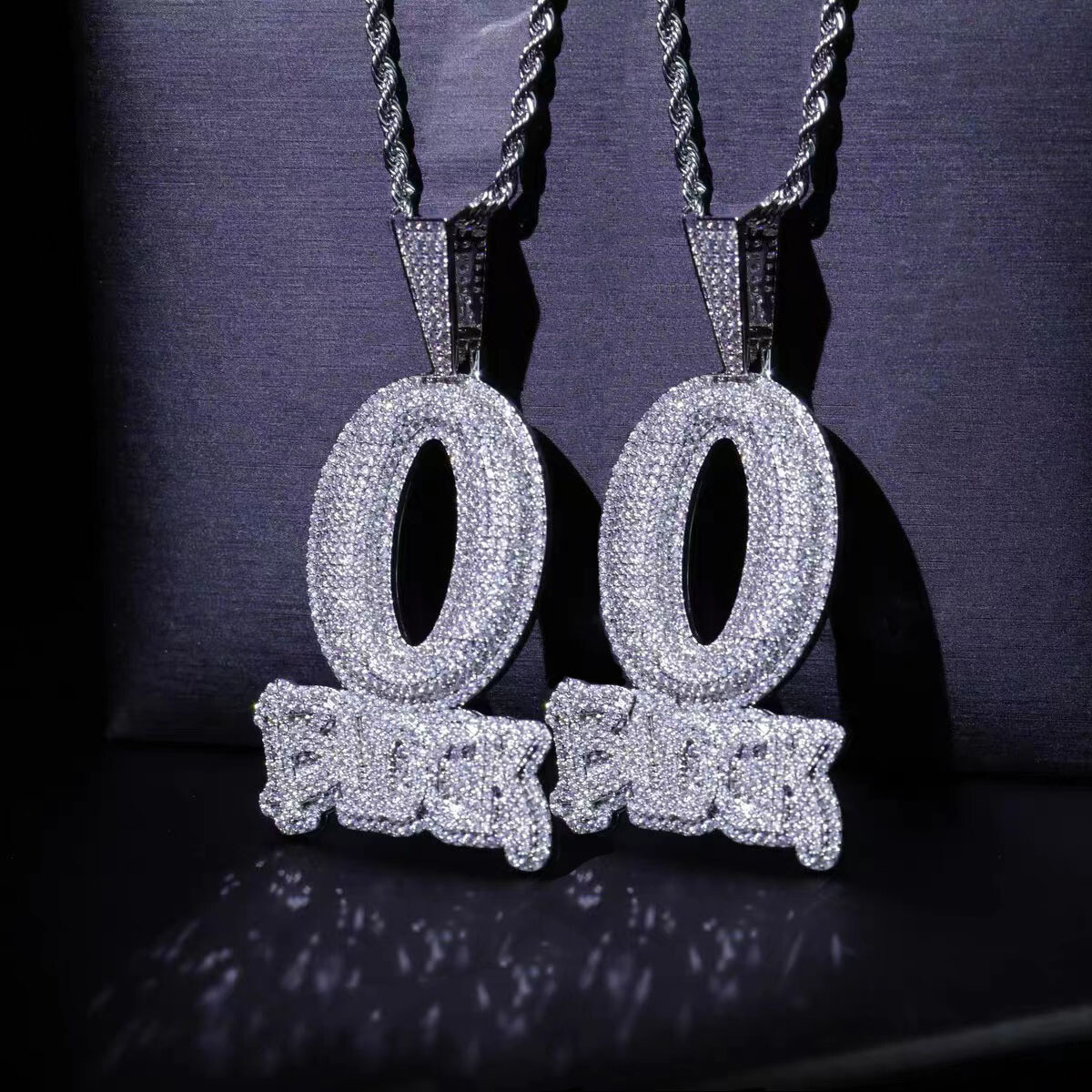Hip Hop Art Letter “O-BLOCK” Pendant Necklace Bling Full Zircon Men Jewelry Gift