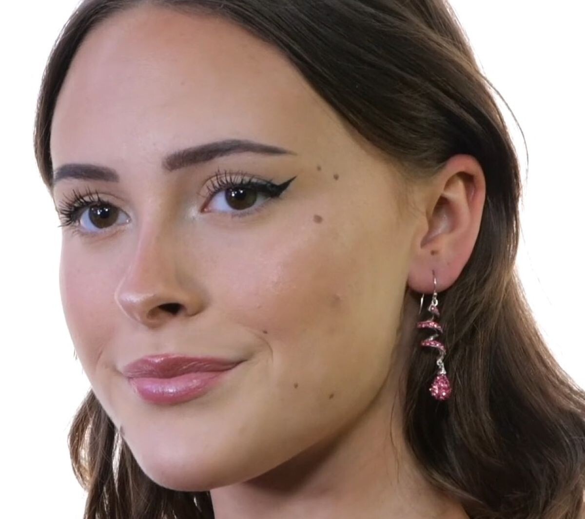 14K White Gold Plated Pink Spiral Shape Crystal Drop Dangle Hook Earrings