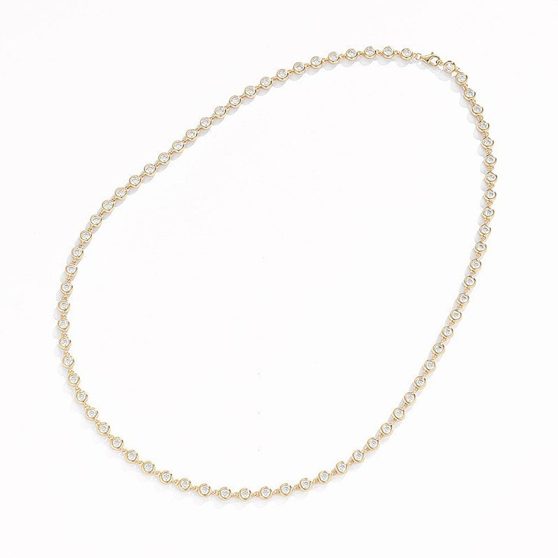 3-4mm Moissanite Tennis Chain Necklace 925 Sterling Silver Elegant Lady Jewelry