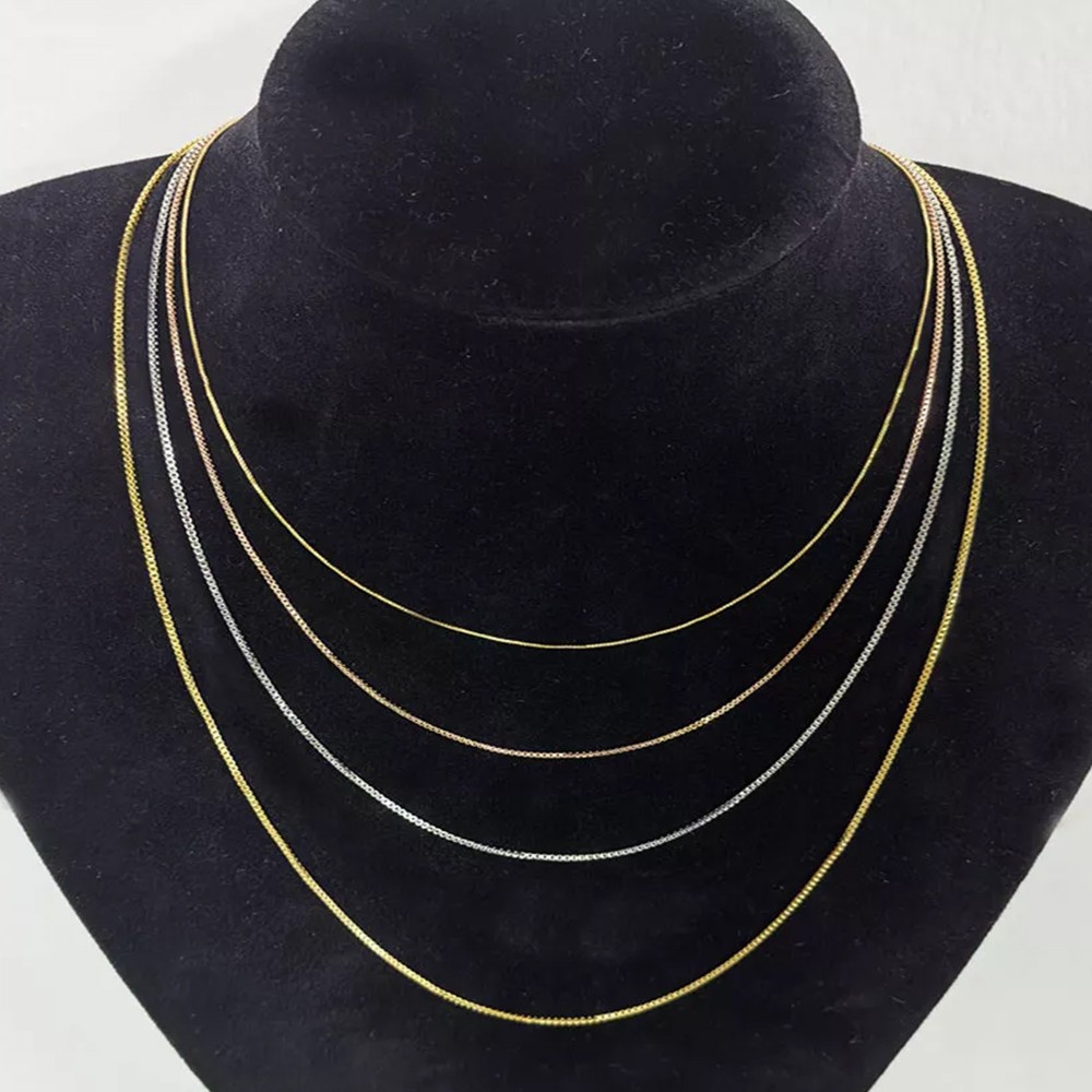 1-2mm 14k REAL Yellow Gold Solid Claw Clasp Box Link Chain Necklace with Lobster