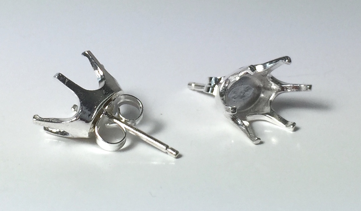 Two Oval Sterling Silver 6-Prong Pre-Notched Earring Settings (5×3-10x8mm)