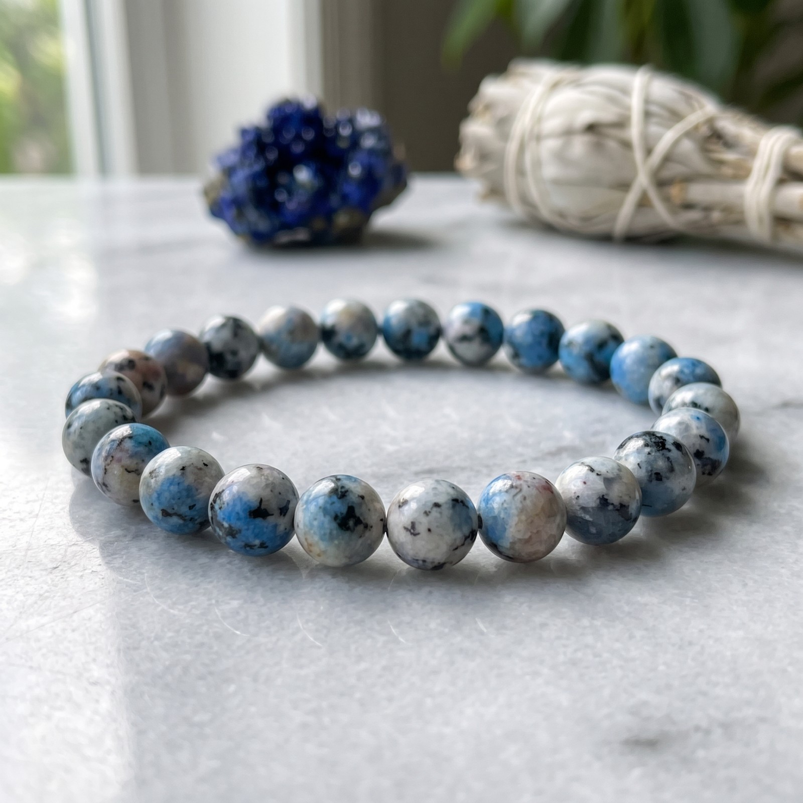 Natural K2 Jasper Bracelet 8mm Round Beads Elastic Stretch Throat Chakra Calming