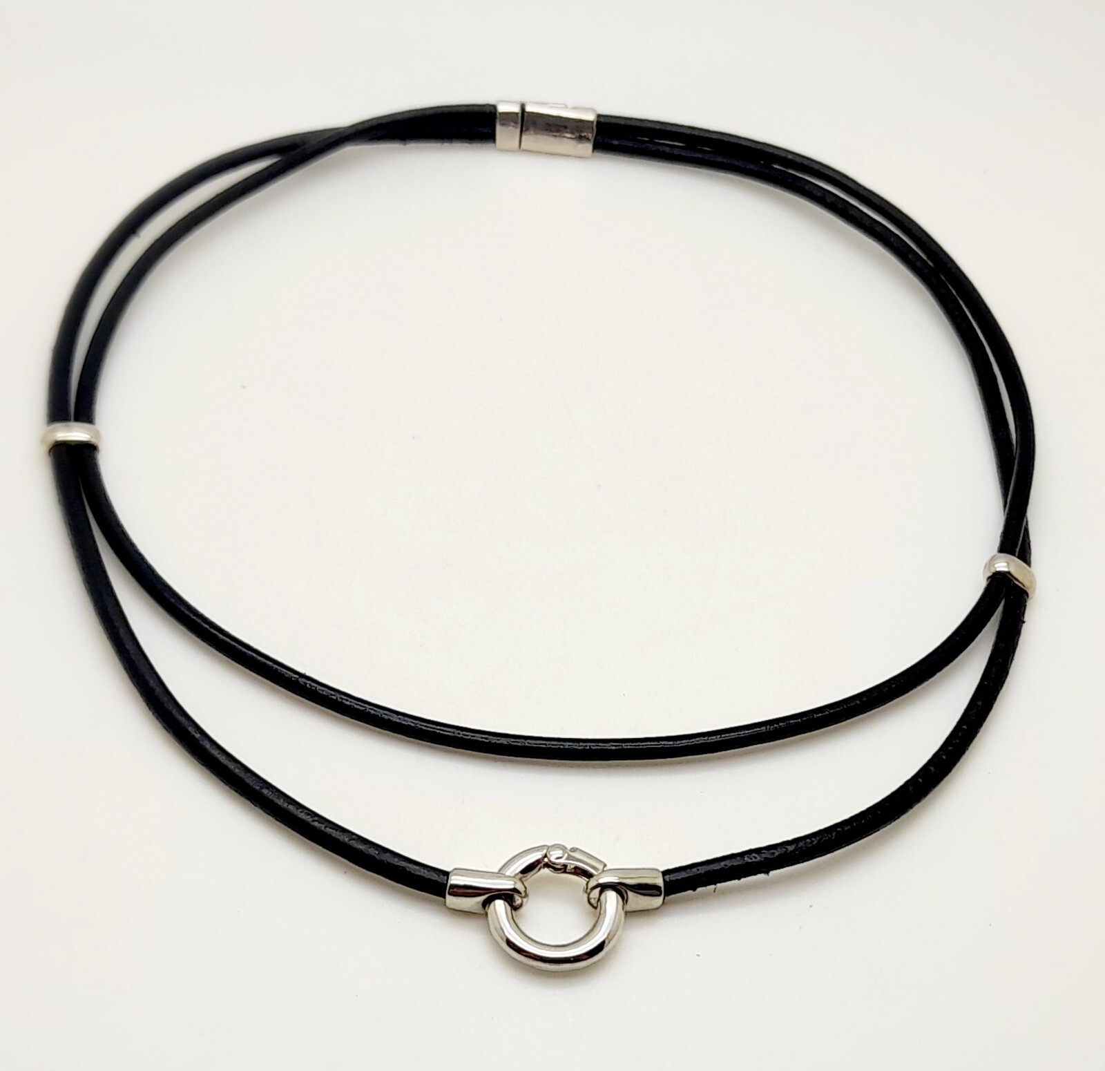 2.5mm Double Layered Black Faux Leather pendent Jewelry 16 inch Choker Necklace