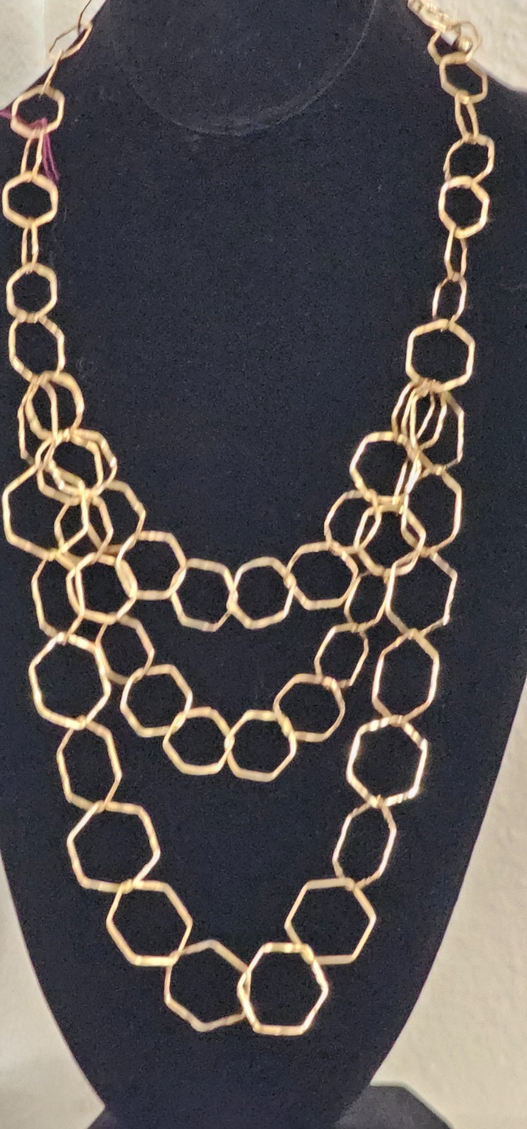 CHICOS women necklace gold tone NWOT 3 bottom strands Very light weigh