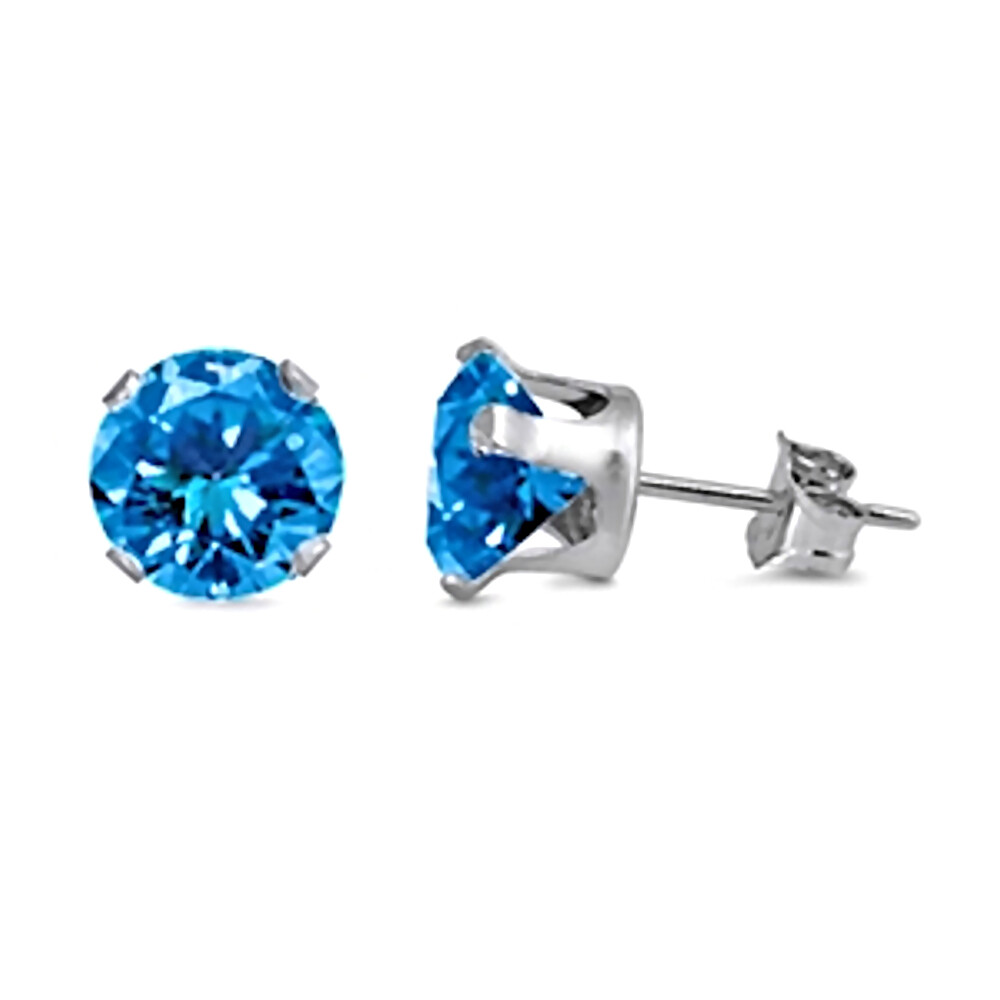 1000 Jewels Brilliant Cut Simulated Blue Zircon Sterling Silver Stud Earrings