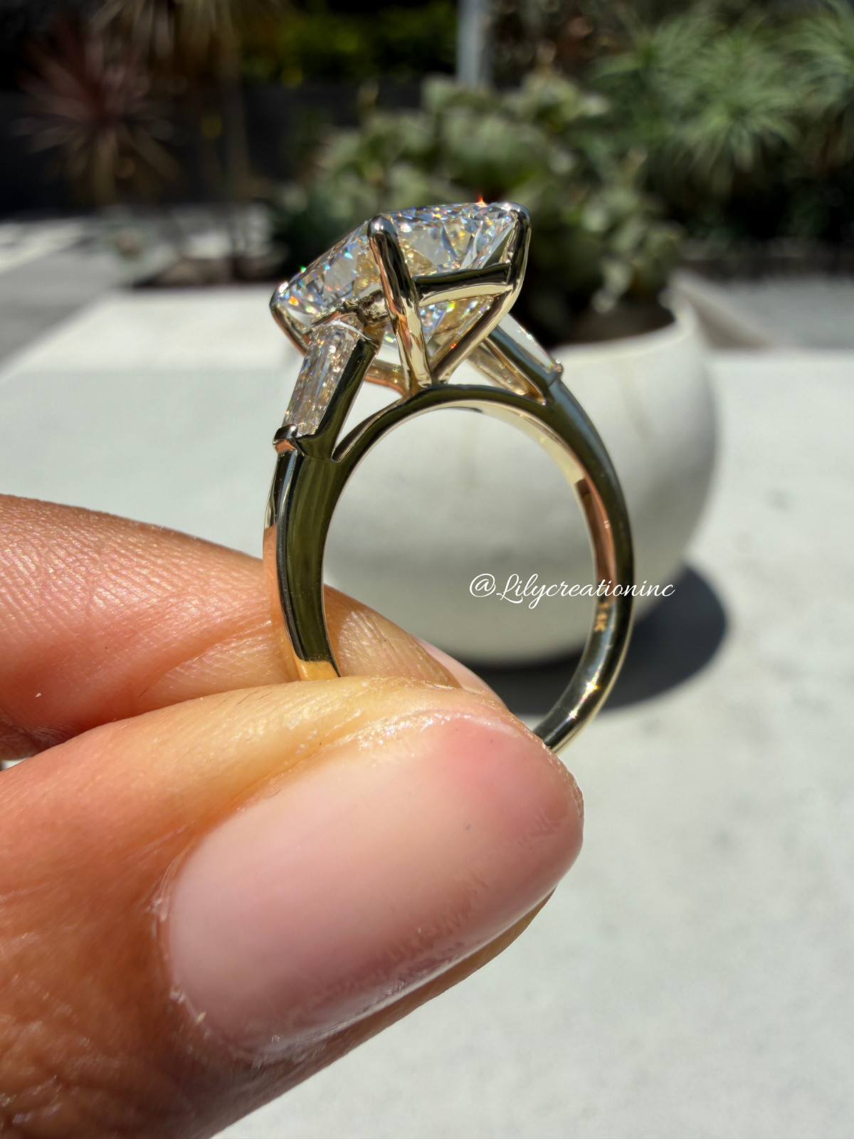 3Ct Radiant IGI Taper Baguettes Side Stones Lab Grown Engagement Ring Platinum