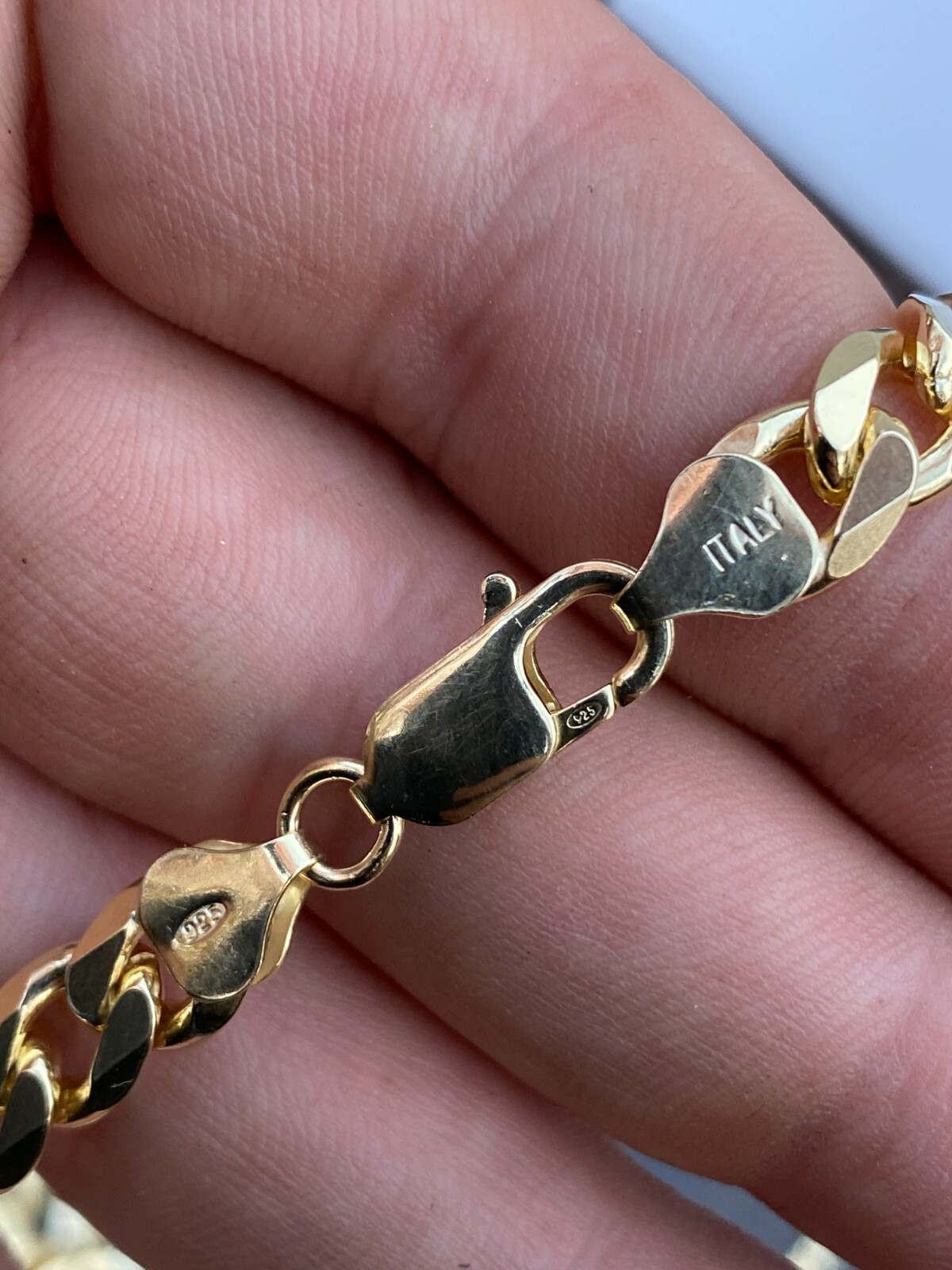 Solida Plata 925 Bañada Oro de 14k Cadena o Pulsera Estilo Miami Cuban
