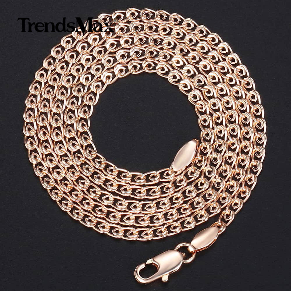 3mm 585 Rose Gold Color Snake Chain Necklace for Women Girls Jewelry 50cm/20inch