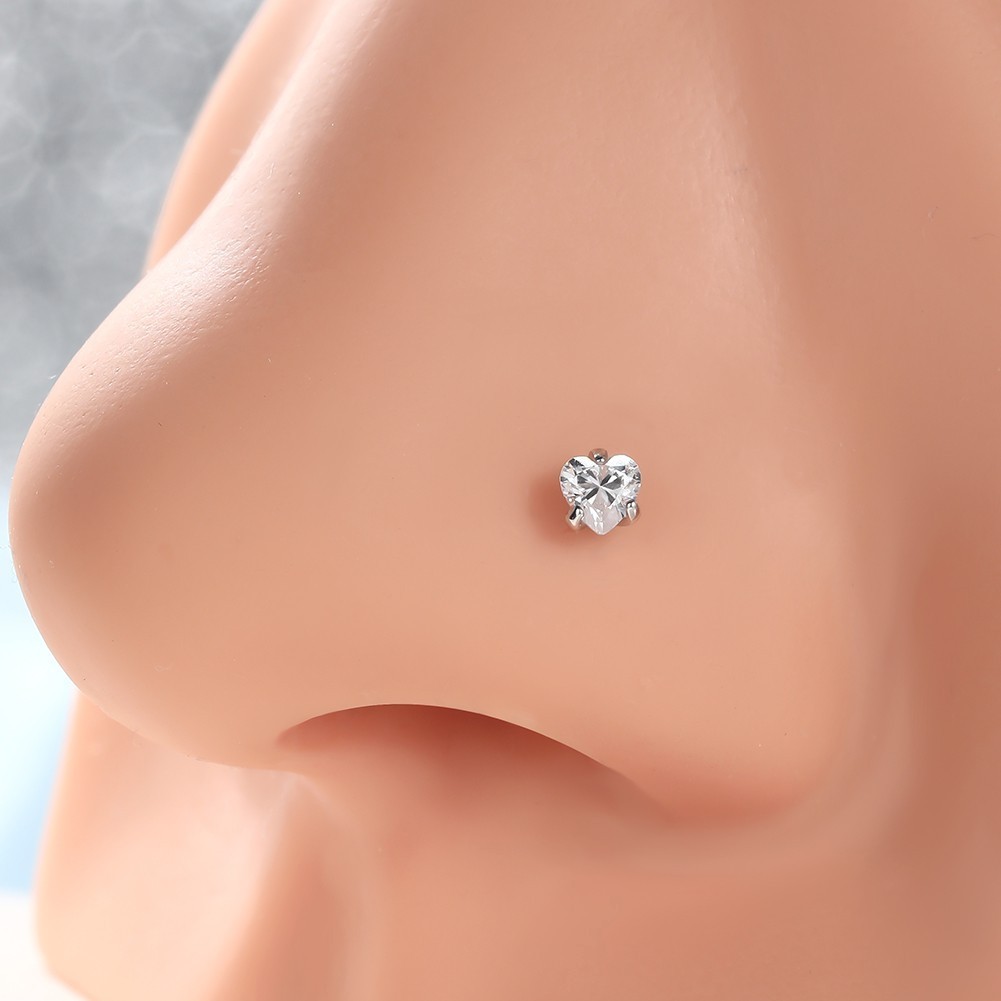 0.1ct Diamond 925 Sterling Silver Heart L-Shape Nose Stud