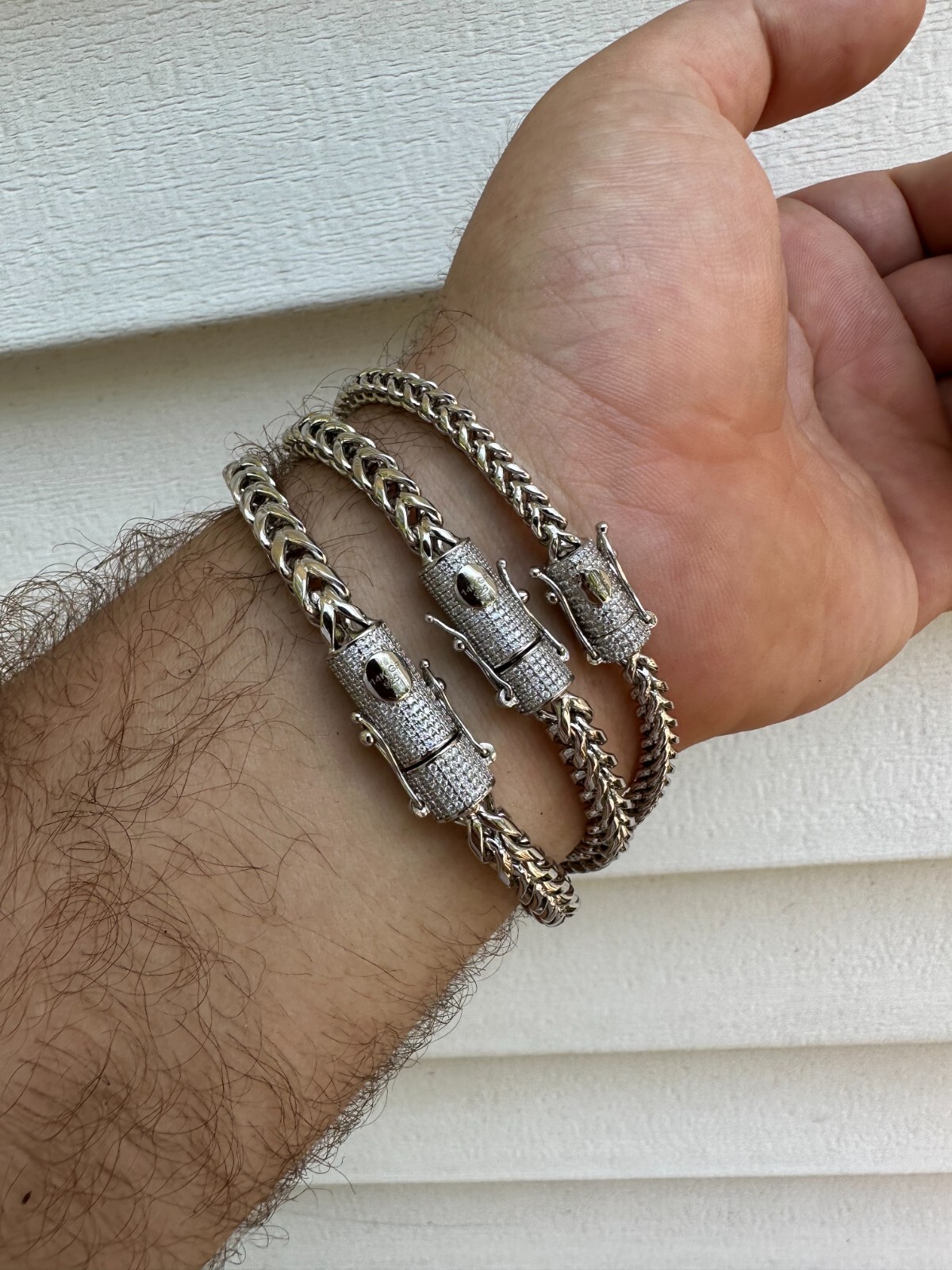 Iced MOISSANITE Clasp 925 Silver Stainless Steel Franco Chain Necklace Bracelet