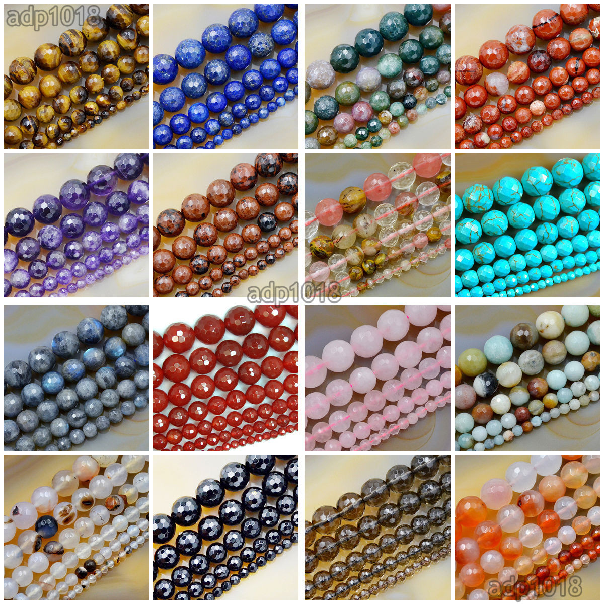 Natural Gemstones Faceted Round Spacer Loose Beads 15.5” 4mm 6mm 8mm 10mm 12mm