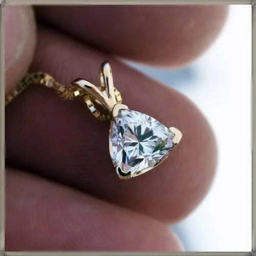 14K Yellow Gold Plated Women Charm Pendant 2.12 Ct Triilion Simulated Diamond