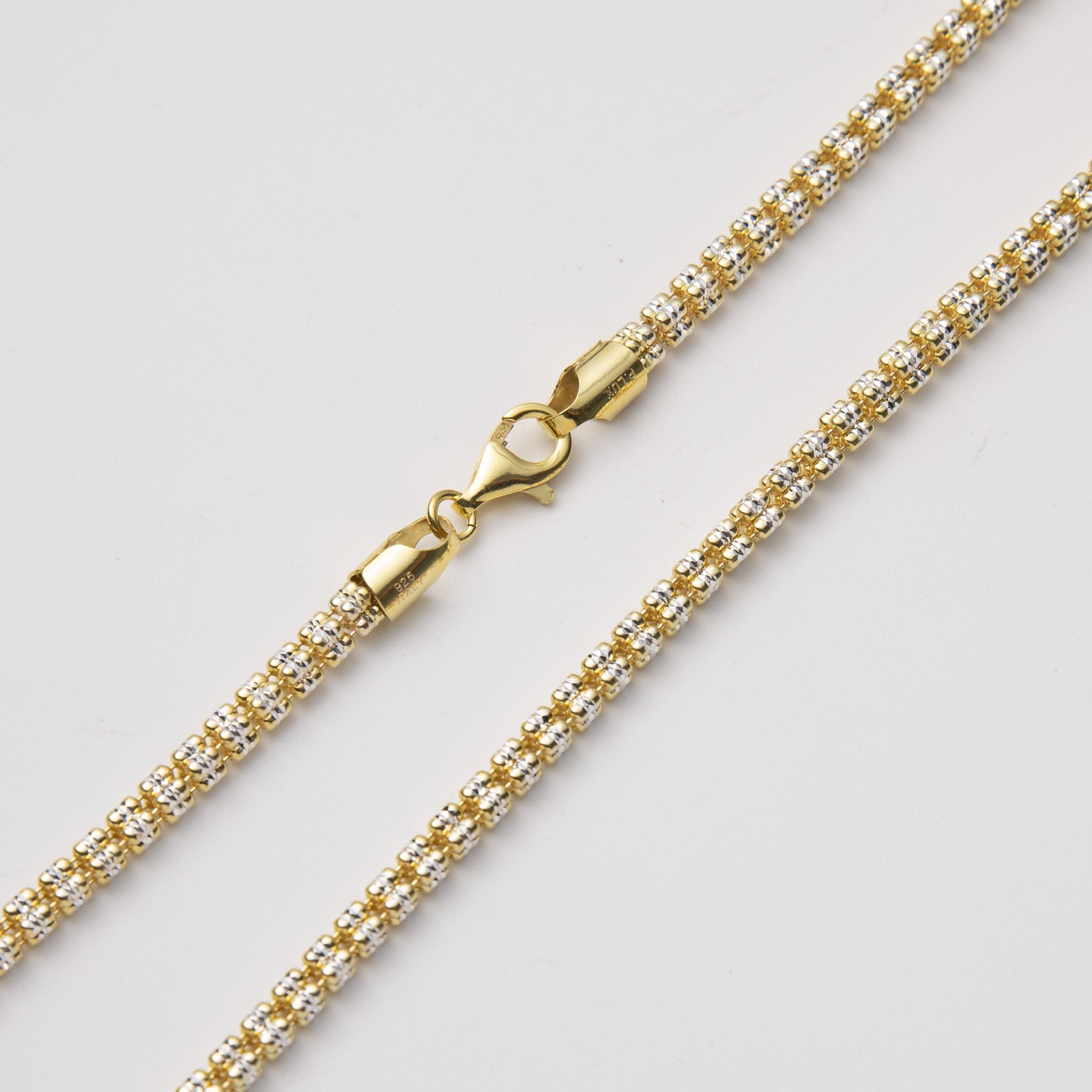 4mm Two-Tone Ice Link Chain 14K Yellow Gold-Plated Silver 925 Italy