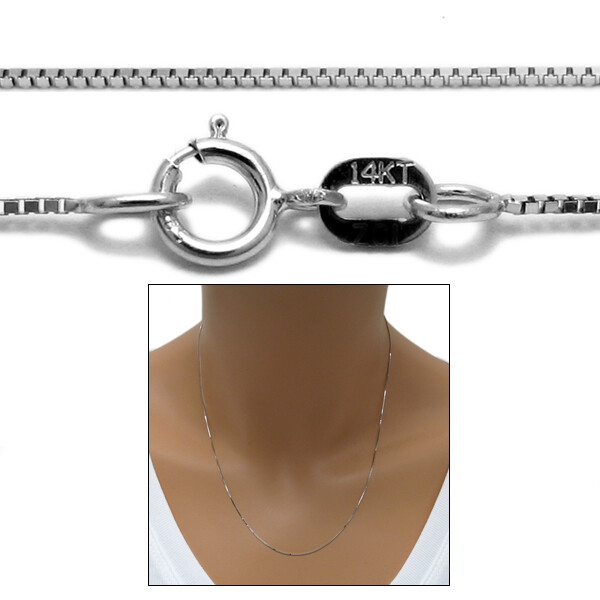 Guaranteed Genuine 14K White Gold Box Chain Necklace 0.6mm 16″-24″