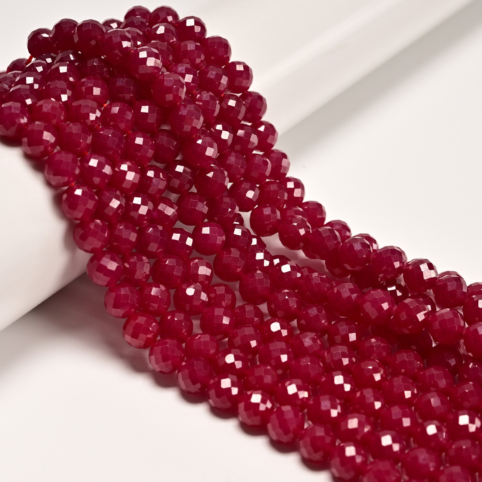Natural Ruby Faceted Round Beads Size 8mm 15.5” Strand (8mm)