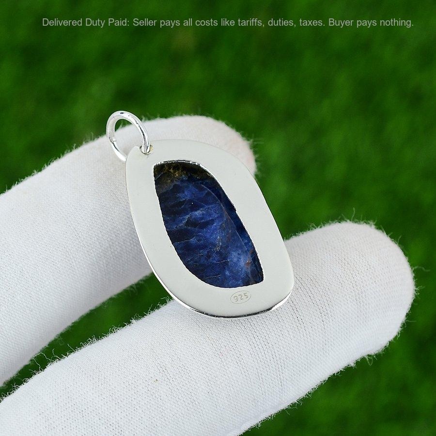 925 Sterling Silver Marquise Natural Sodalite Not Applicable Wife Ethnic Pendant