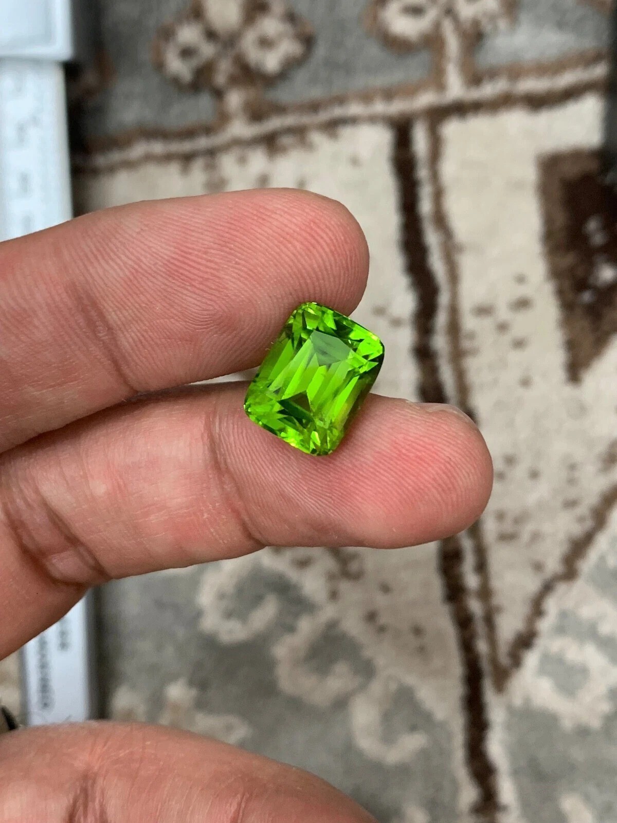 Natural 9.64 Ct Afghanistani Green Peridot Emerald Cut Certifed Loose Gemstone