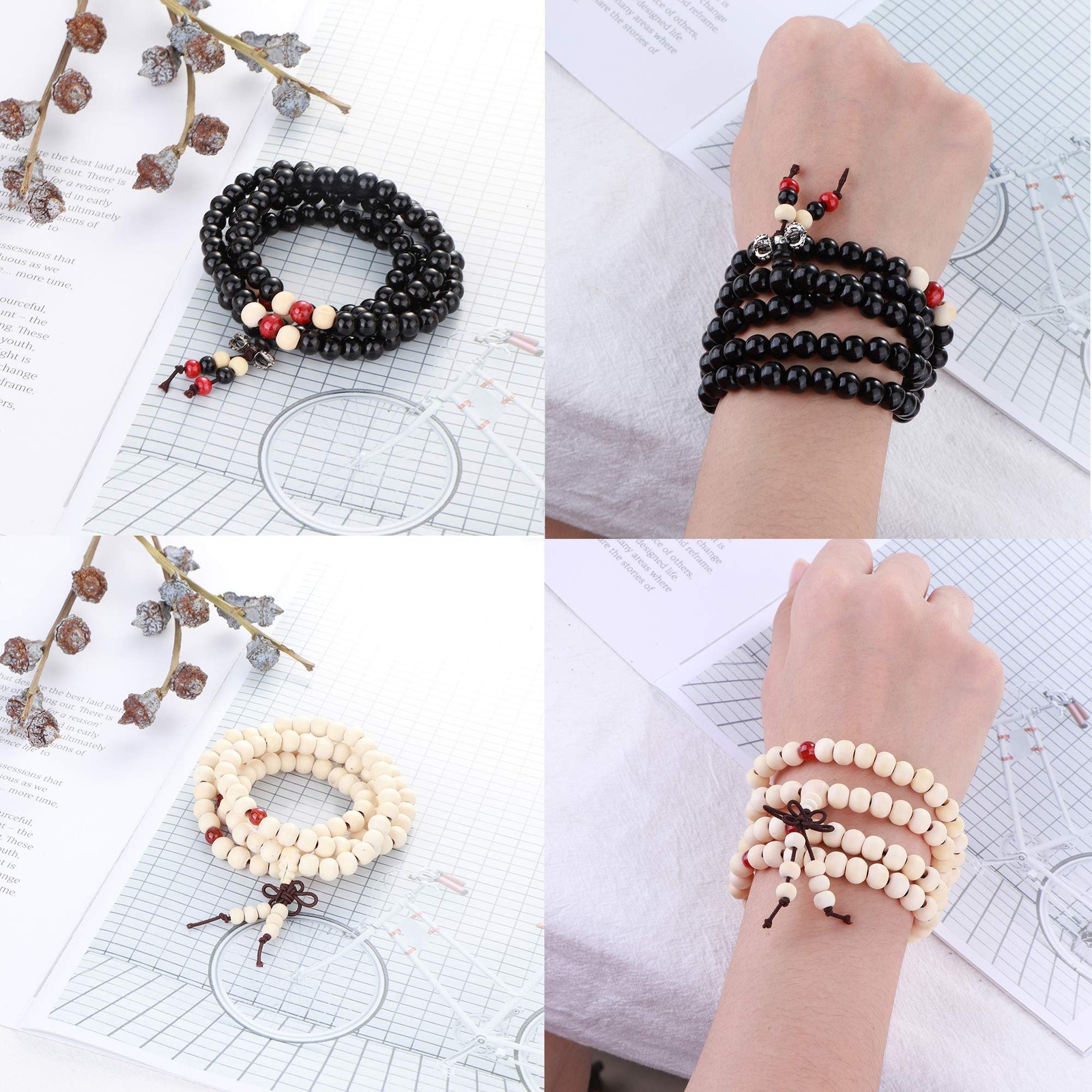 LOYALLOOK 12Pcs 108 Mala Bead Bracelets 8MM Buddhist Prayer Strand Sandalwood…