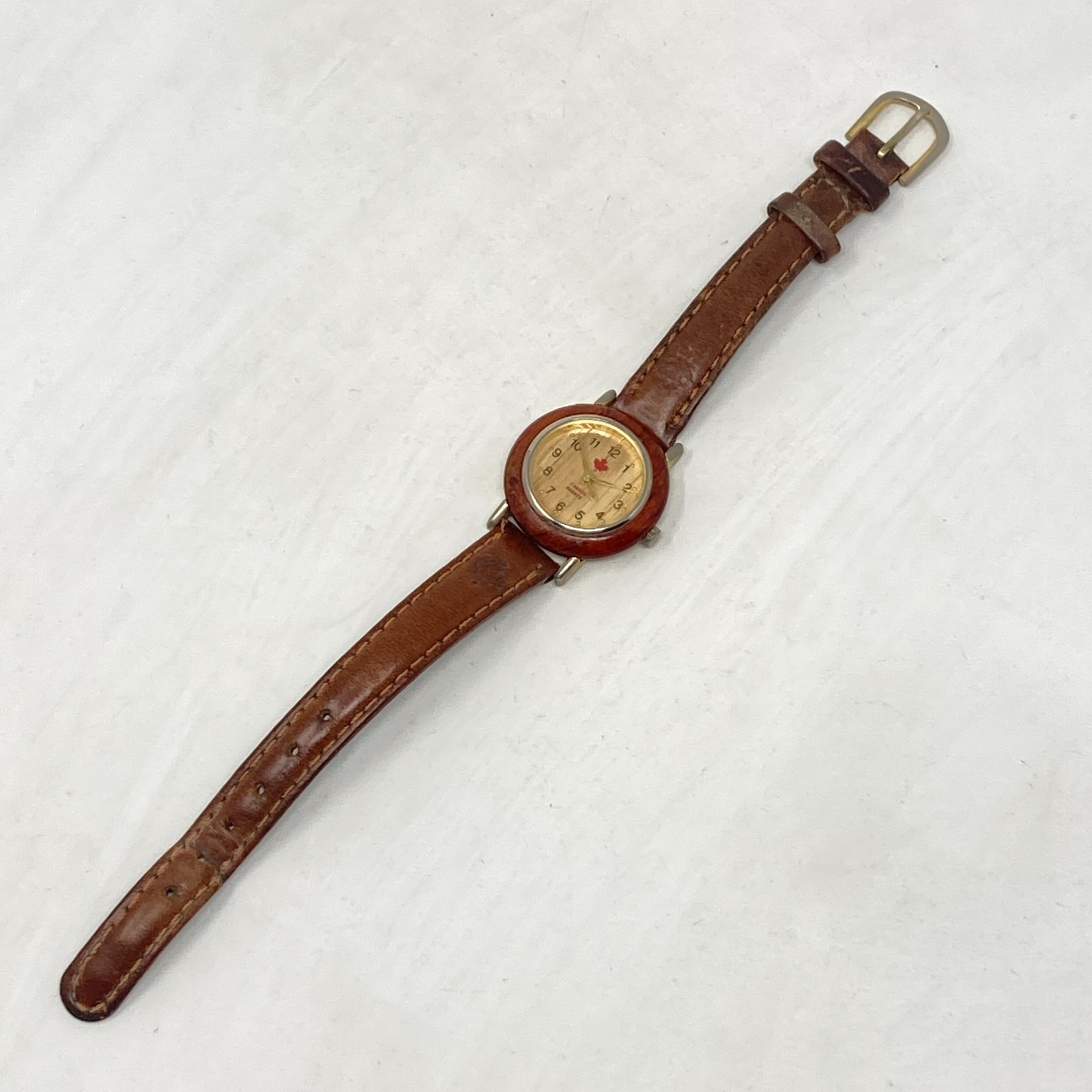 Canada Watch Women 26mm Maple Leaf Wood Leather Band New Battery 7.5″