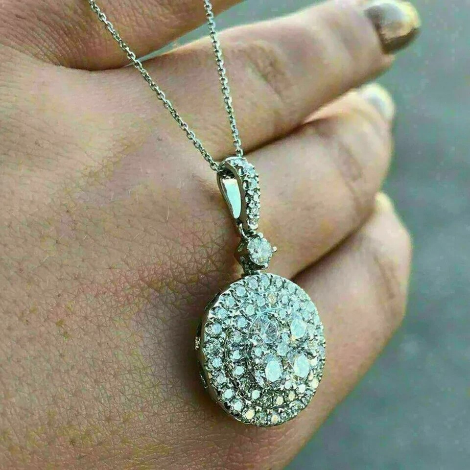 2.00Ct Round Cut VVS1/D Diamond Cluster Pendant 14K White Gold Finish Free Chain