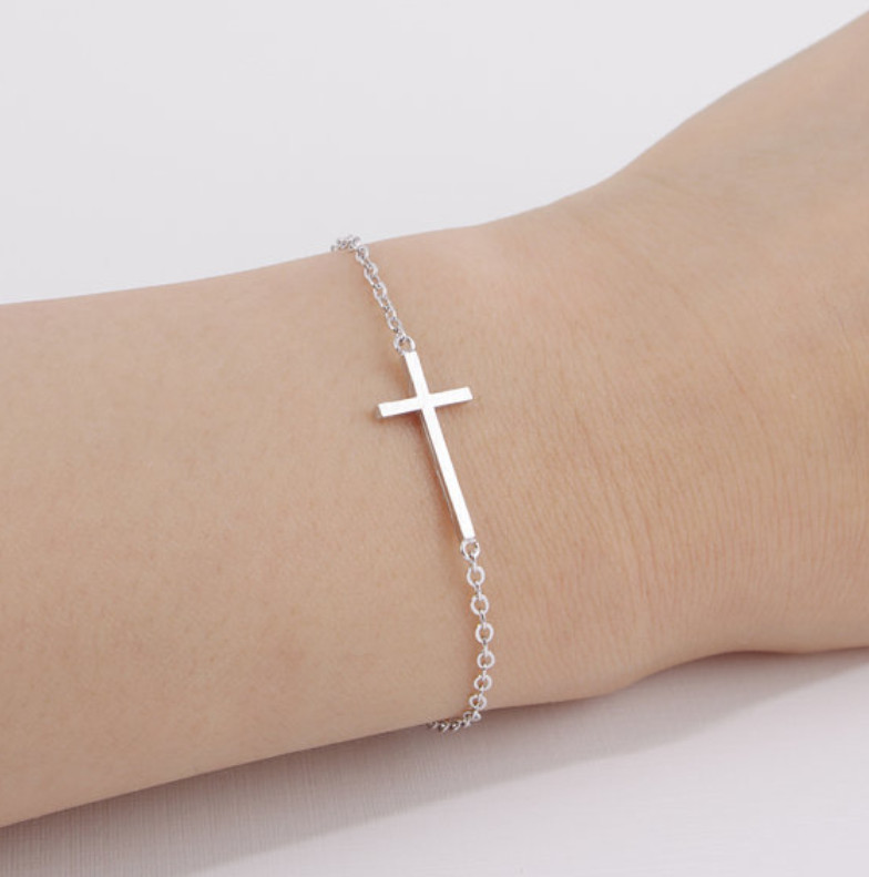 Women 7+2″ 316L Stainless Steel Sideway Cross Bracelet Chain Gift PE49