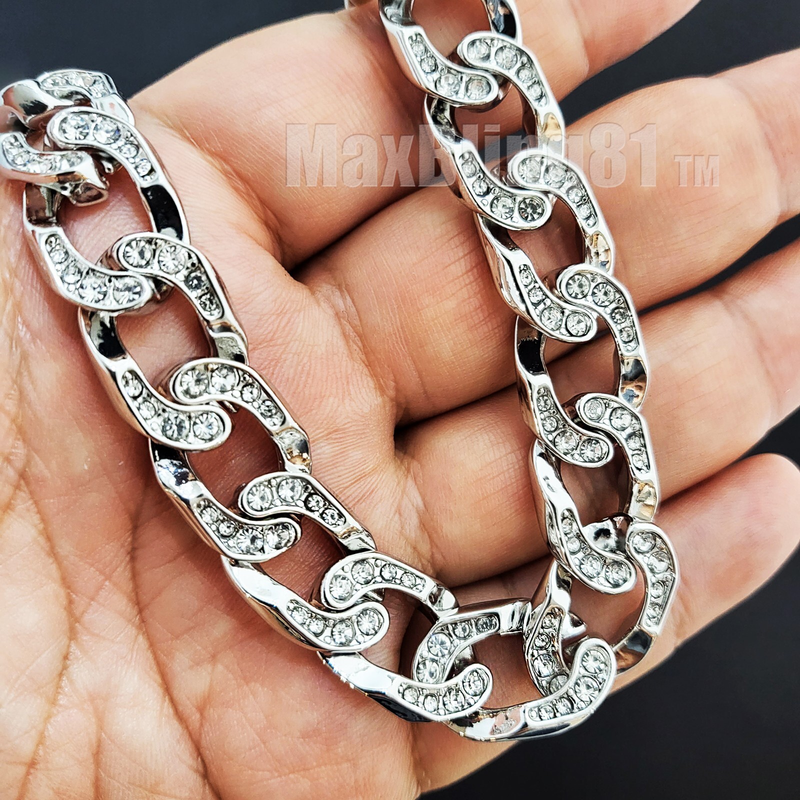 Silver Plated Alloy Cubic Zirconia Drip Broken Heart & Iced Cuban & Tennis chain