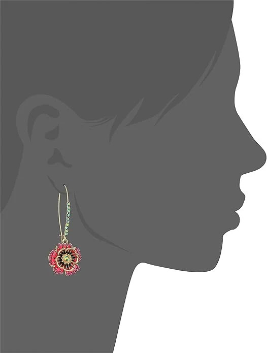 Floral Drop Earrings Women Gold Tone Crystal Rose Flower Hook Statement Boho