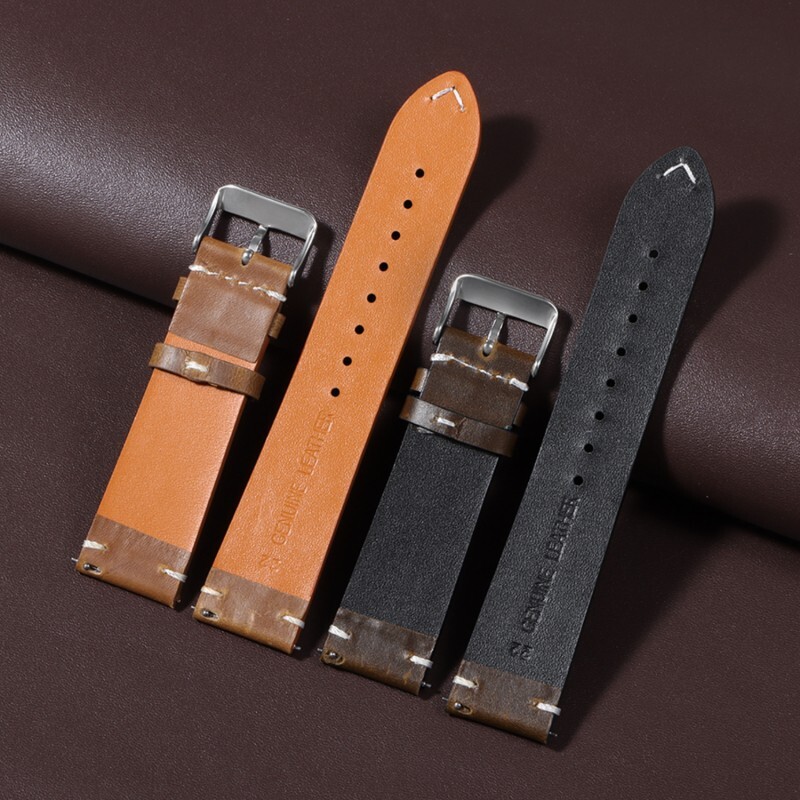 Vintage Oil Waxed Cowhide Watch Strap Quick Release genuine Leather band 18-24mm