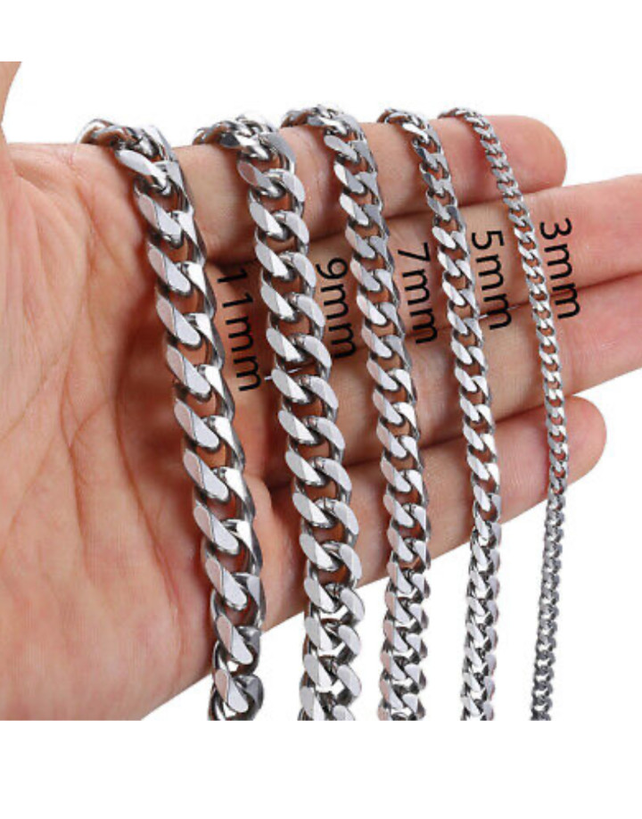 16-34″ Stainless Steel Silver Chain Cuban Curb Mens Men Womens Necklace 3-11 mm