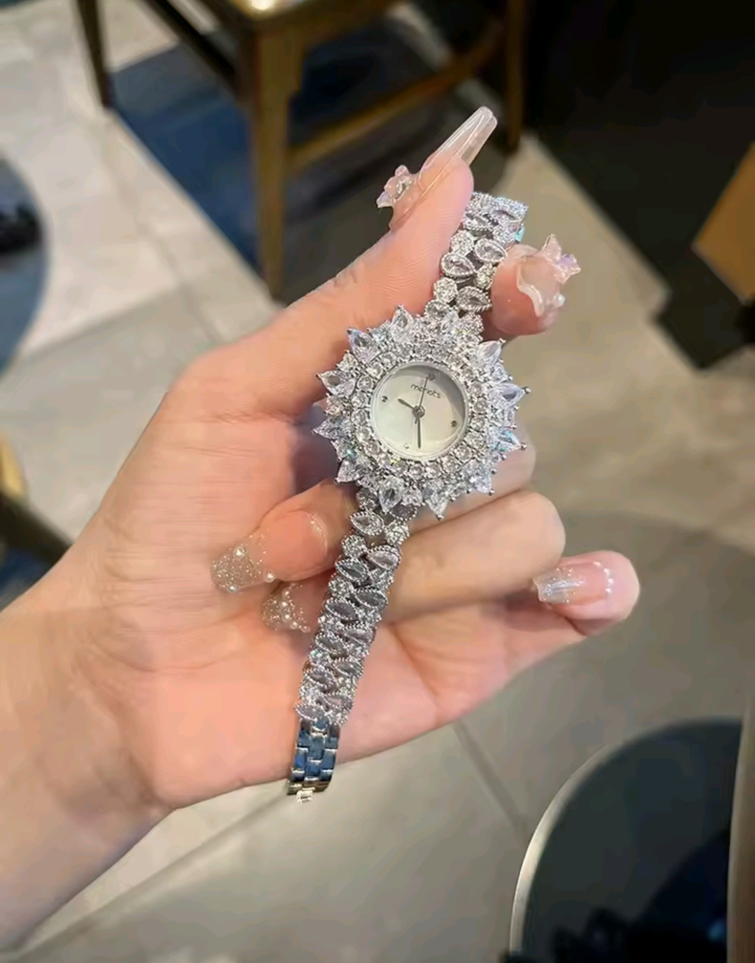Beautiful Elegant Full Zircon White Luxury Watch for Women Bling Bling