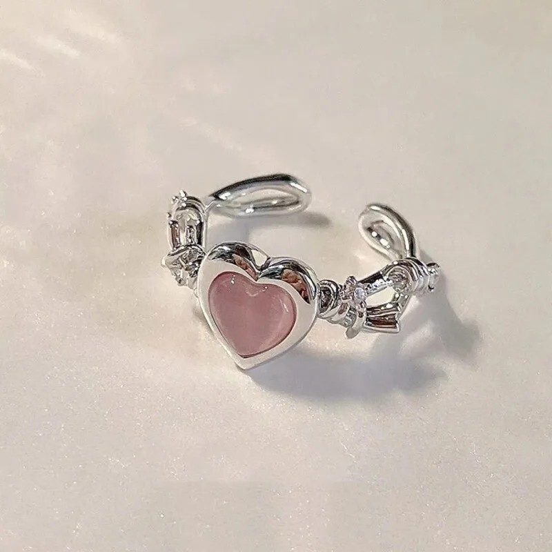 New Adjustable Heart Opening Ring Cat Eye Women Rings Fashion Jewelry Pink Love
