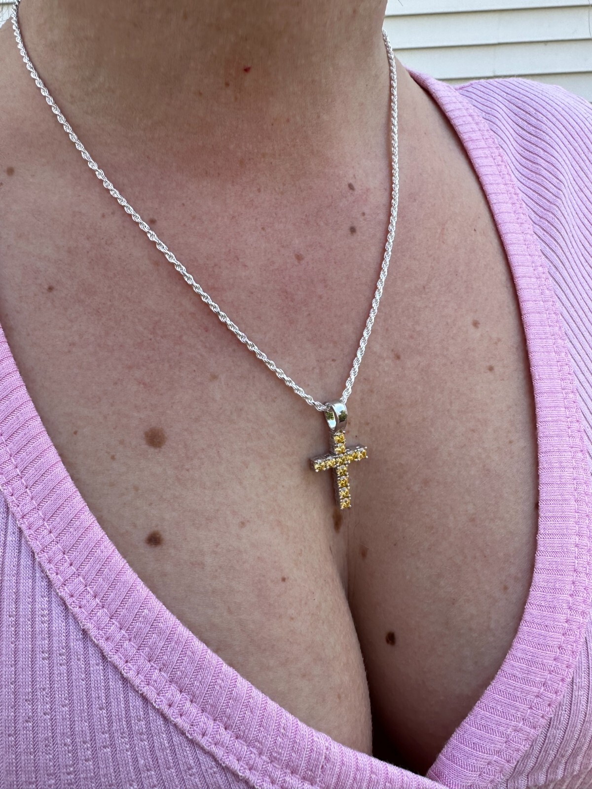 Yellow Canary MOISSANITE Real 925 Silver Cross Iced Pendant Necklace Hip Hop