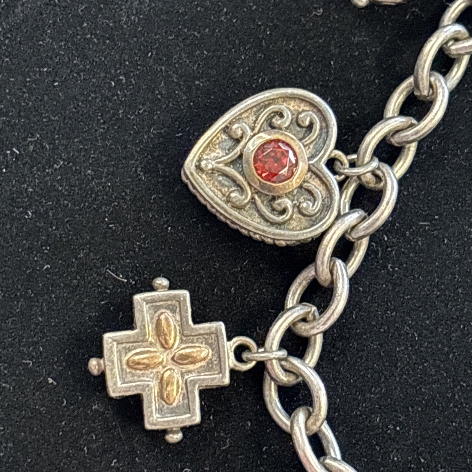 Prime Art & Jewelry Silver 14k Yellow Gold Cross Charm Toggle Bracelet – .81