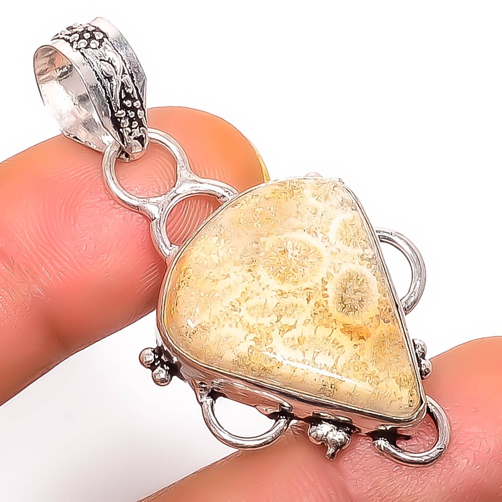 Fossil Coral – Morocco Handmade Silver Plated Pendant 1.95″ P55