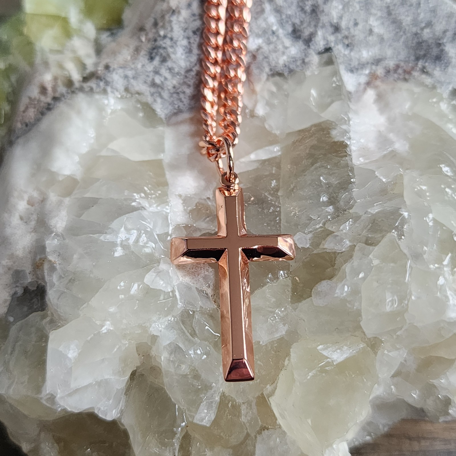 Solid Copper Cross Necklace 4mm Chain 20″ Handmade Heavy Christian Pendant