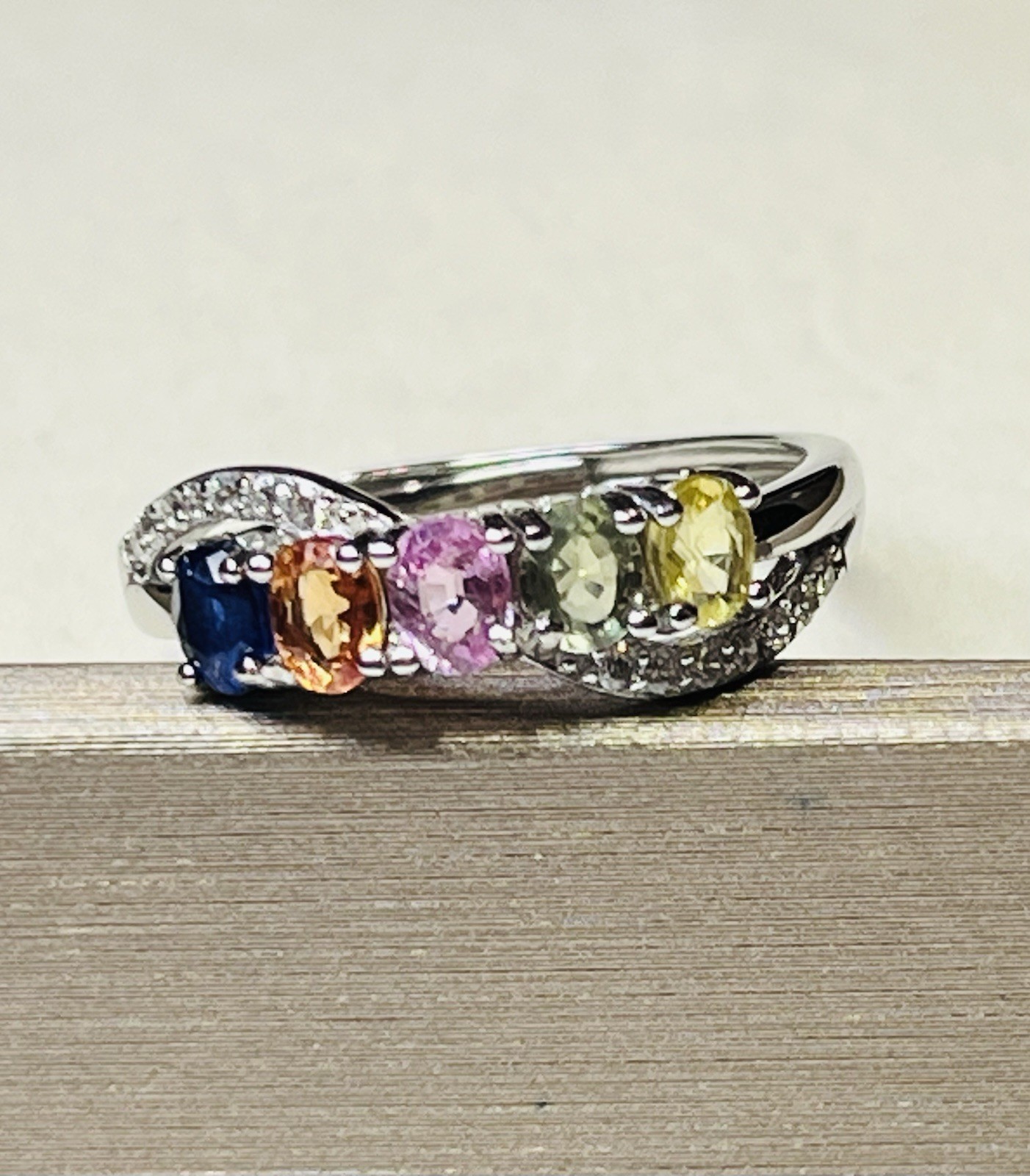 925 Sterling Silver Natural Sapphire Pink Blue Green Orange Yellow Band Ring