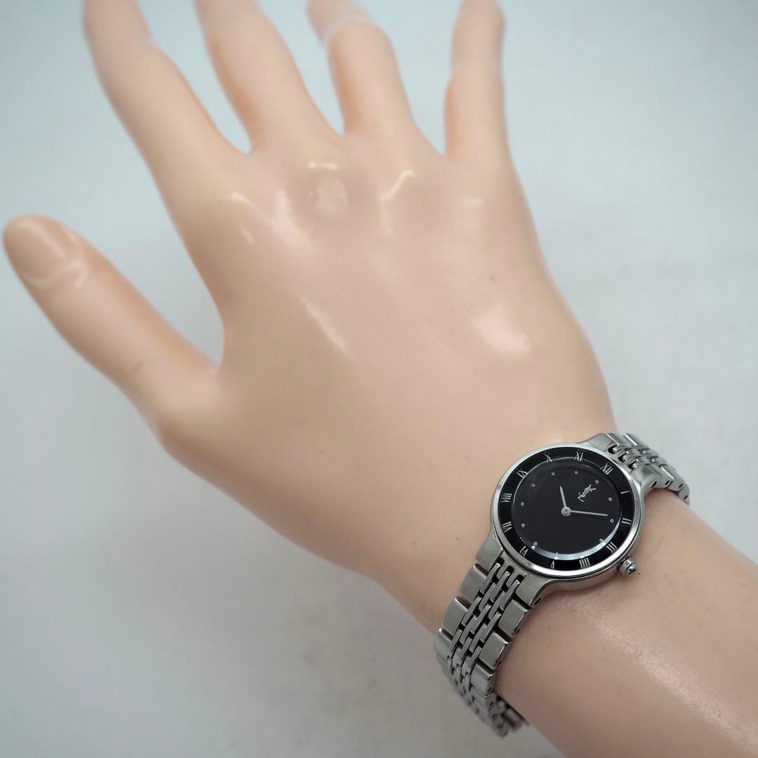 YSL Yves Saint Laurent Black Watch Cut Glass Roman Numerals Japan 0713685