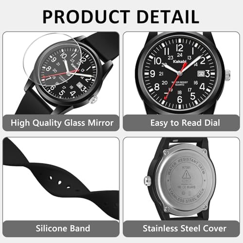 Men’s Easy to Read Watch, Unisex Military Sport Analog Quartz Casual 01-Black