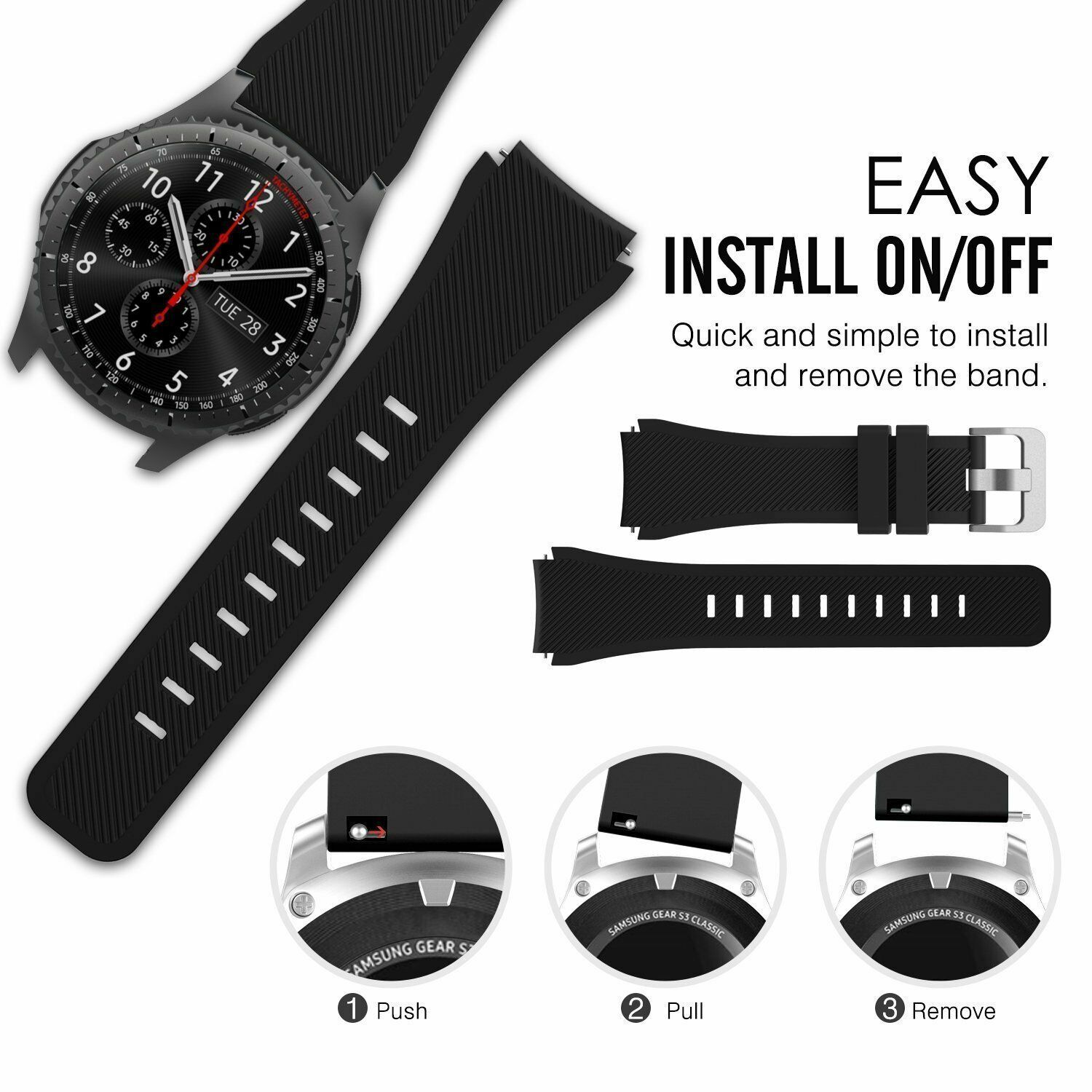 22mm Rugged Silicone Sport Watch Band Strap Replacement Quick Release Wristband