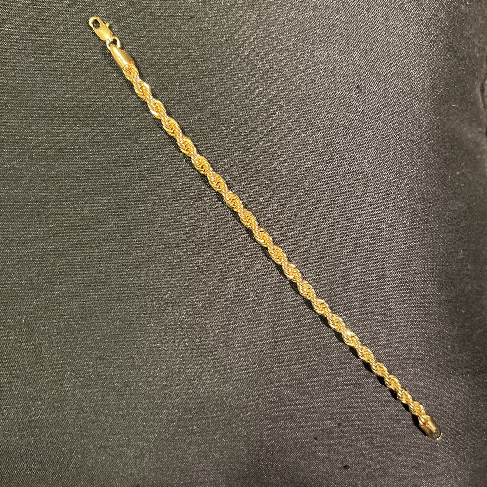 TWO 4MM 8INCH 14KT GOLD ELECTROPLATED 10x DIAMOND CUT ROPE BRACELETS