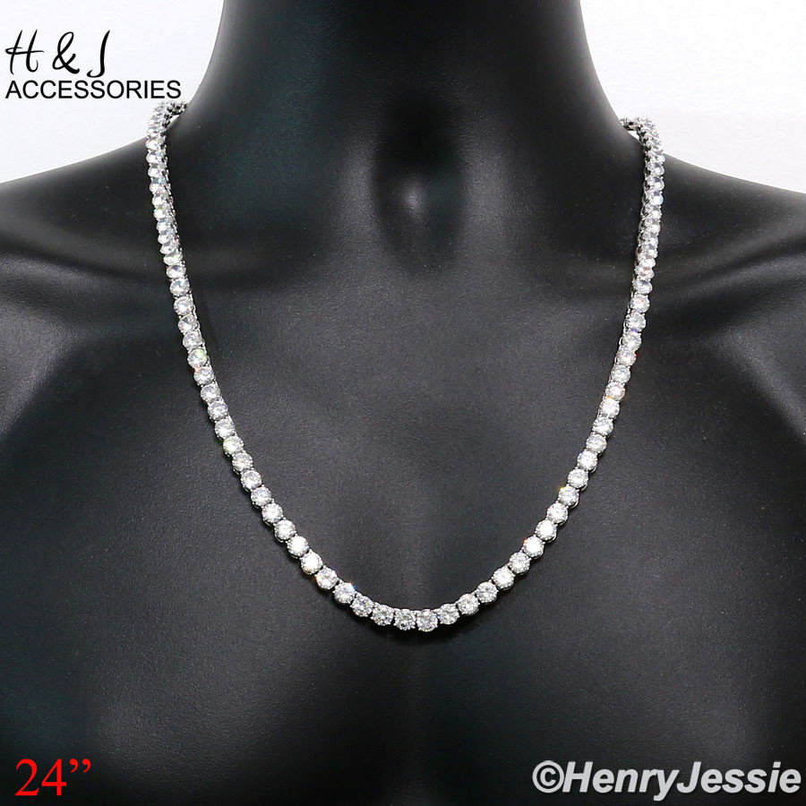 MEN 14K WHITE GOLD PLATED 18″20″24″30″X6MM 1 ROW TENNIS CZ CHAIN NECKLACE*BN3