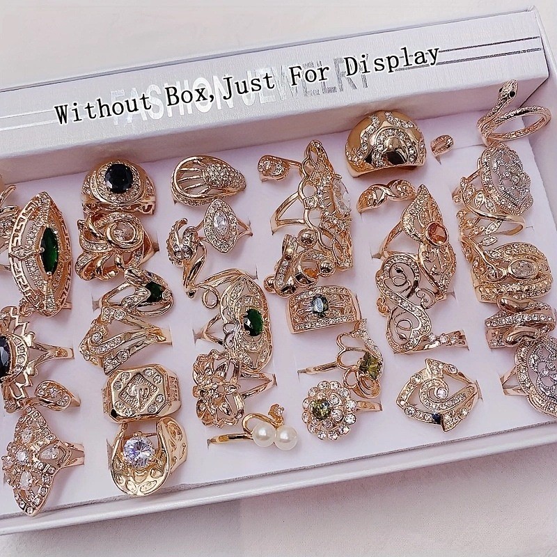 Wholesale 36pcs Rings Mixed Bulk Finger Rings Gemstones Crystal Jewelry Lot Boho